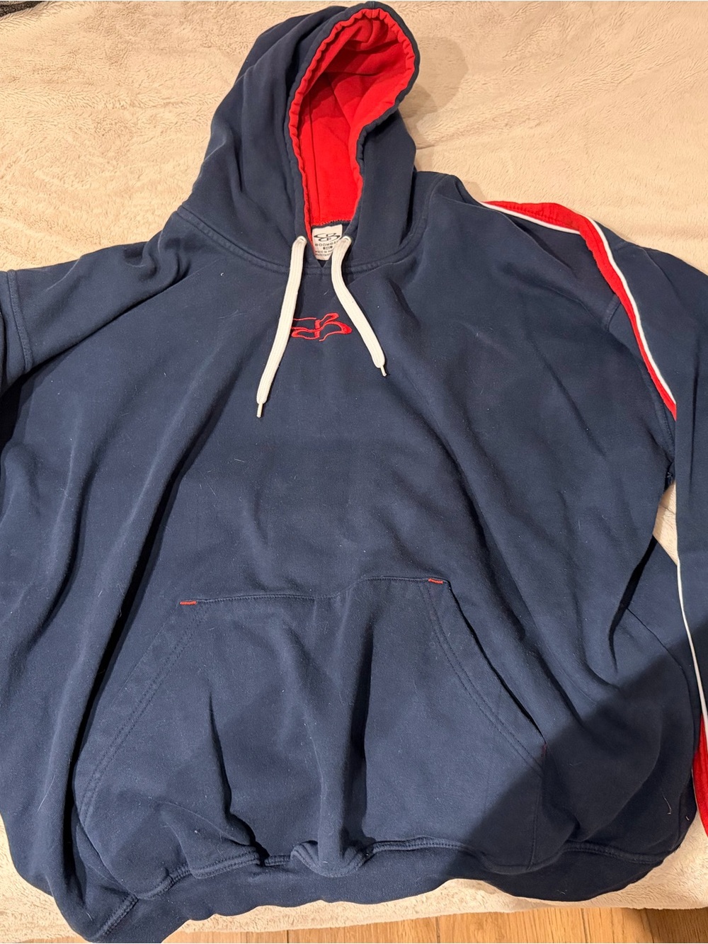 Men's Navy Crewneck Hoodie with Red Trim